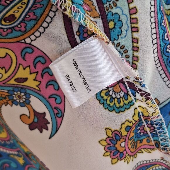 Cupio tunic top button up crepe sleeveless high-low hem colorful paisley print M - Picture 8 of 10